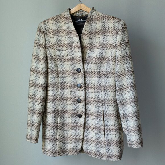 VTG Louis Féraud Wool Plaid Blazer Jacket Minimalist Old Money Parisian Style - Picture 1 of 10